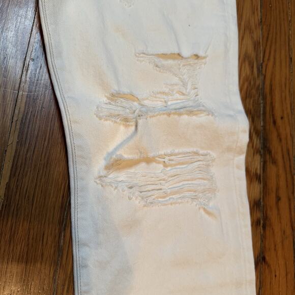 Frame Denim High Rise Straight Fit Distressed Jeans Off-White Rips Le Original - Picture 5 of 13